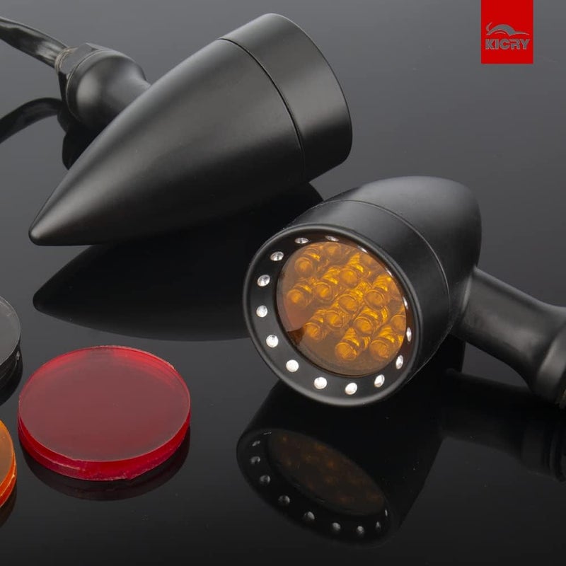 KICRY Motorcycle Turn Signals LED Bullet Front Rear Indicator Lights Universal Compatible for Harley Davidson Cruiser Iron Softail Street Bike Honda Shadow Yamaha Chopper Bobber Cafe Racer(Black/Amber-B) - Image 2